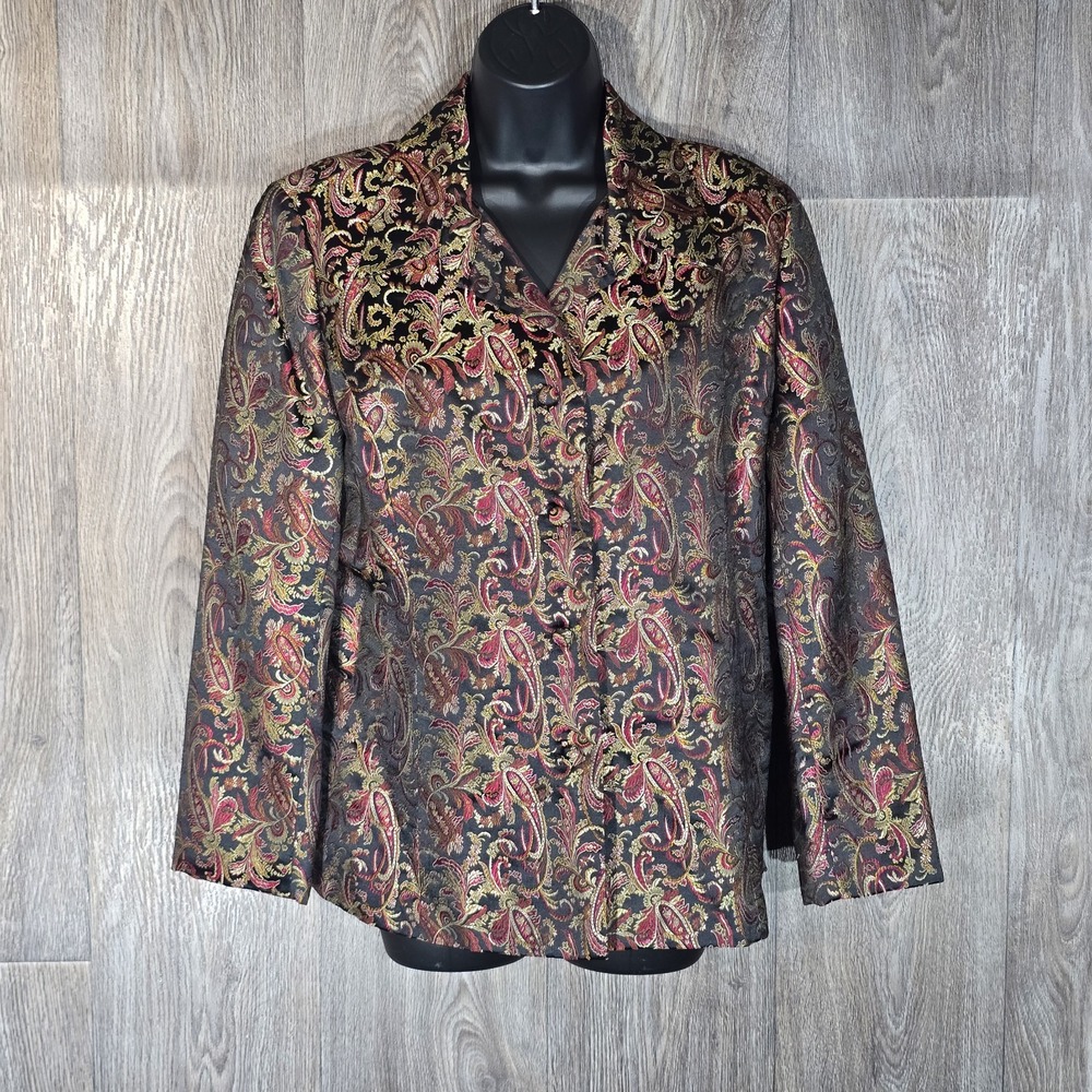 Drapers &‎ Damon's Jacket Blazer Paisley Brocade Metallic Black Gold Red Women's